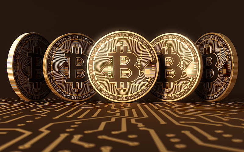 bitcoin, art, gold coins, signs, crypto currency, finance concepts, 3d coins, symbols, money, HD wallpaper