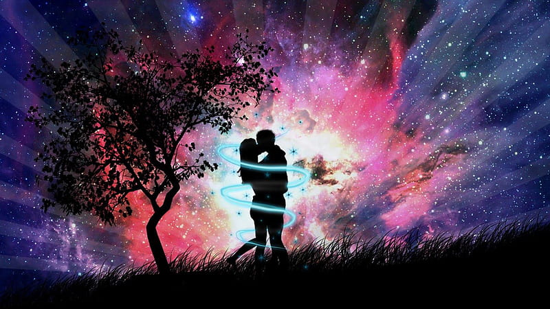 Couple Near Tree With Glittering Background, HD wallpaper