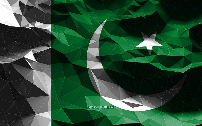 Pakistani flag, low poly art, Asian countries, national symbols, Flag of Pakistan, 3D flags, Pakistan flag, Pakistan, Asia, Pakistan 3D flag, HD wallpaper