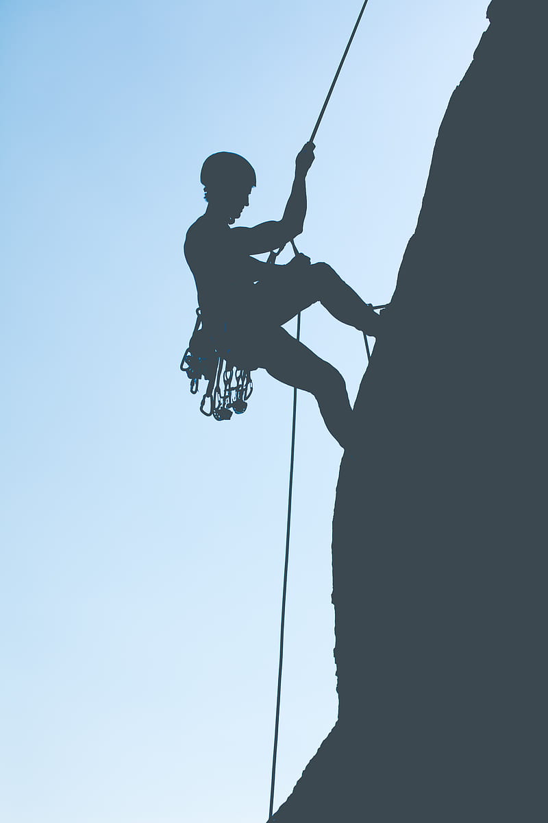 rock climber, mountains, rock, silhouette, HD phone wallpaper