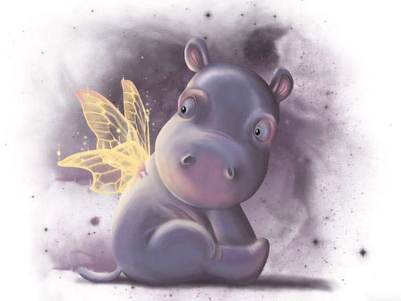 Hippo fairy, funny, fairy, hippo, HD wallpaper