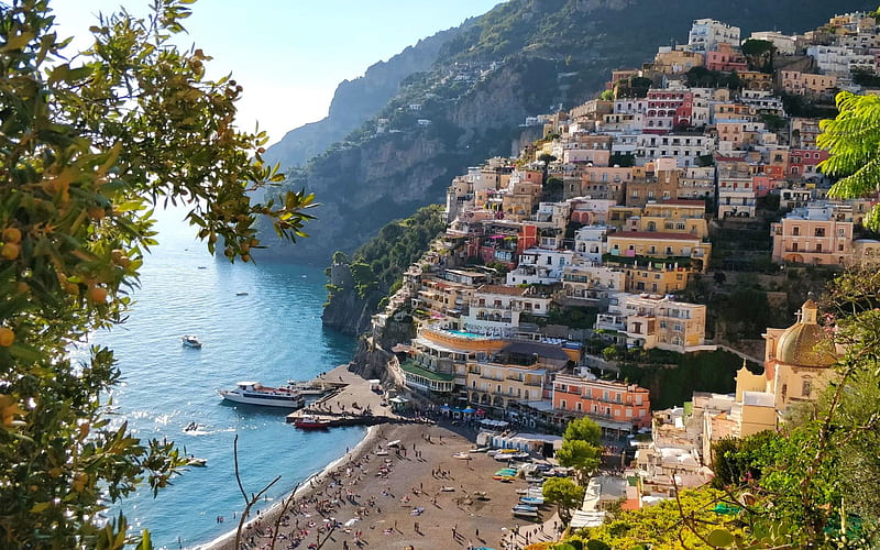 Amalfi Coast, Positano, Tyrrhenian Sea, Gulf of Naples, summer, coast, seascape, Italy, HD wallpaper