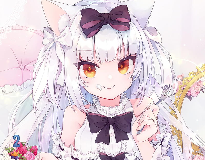 yukikaze, azur lane, loli, white hair, animal ears, ribbon, cute, Anime, HD wallpaper