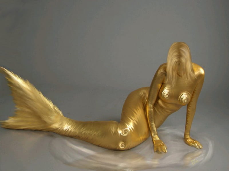 gouden zeemeermin, goudvis, golden fisch, vis, HD wallpaper