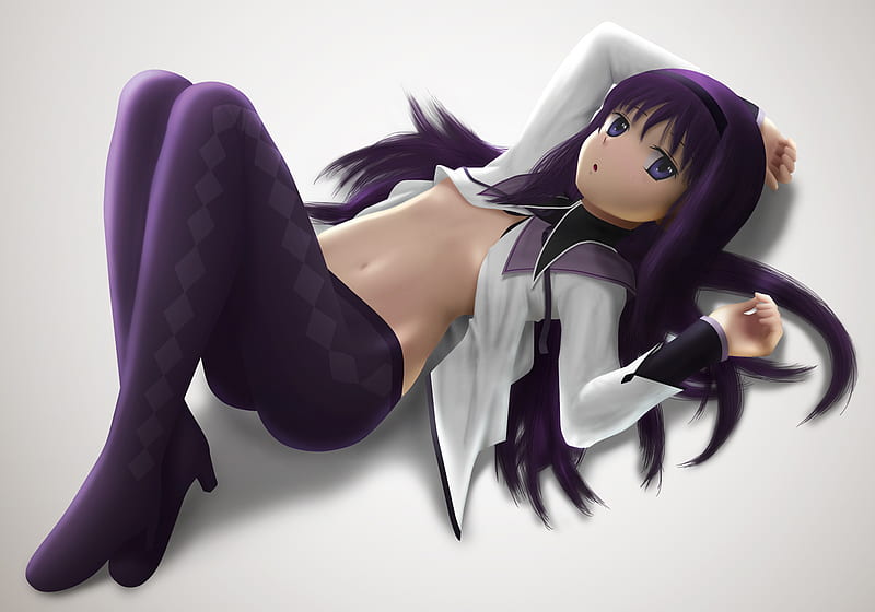 3D anime, 3d, purple hair, purple eyes, long hair, panty hose, HD wallpaper