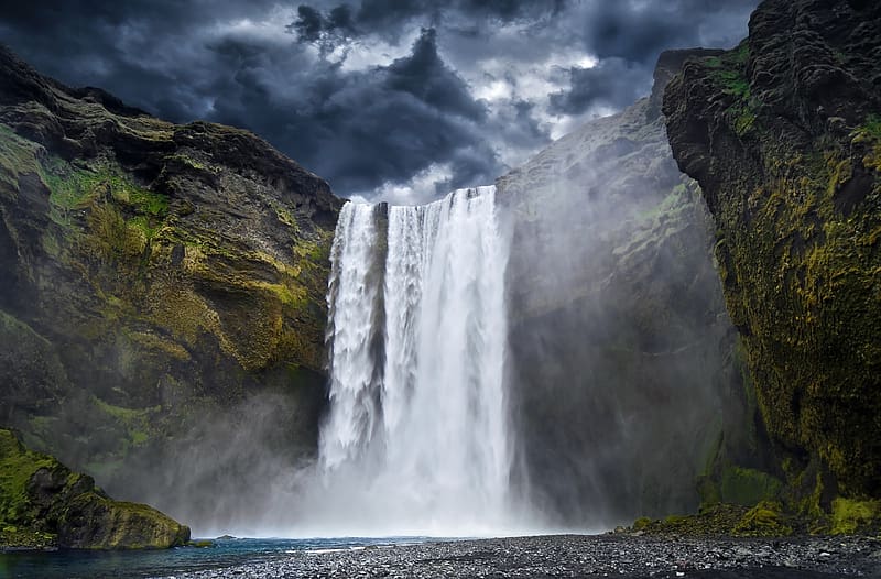 Waterfalls, Waterfall, , Cloud, Iceland, Skógafoss, HD wallpaper