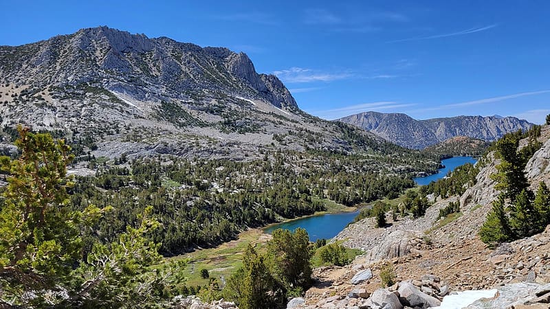 Eastern Sierra Nevada, near Bishop Pass, california, rocks, usa, river, landscape, trees, HD wallpaper