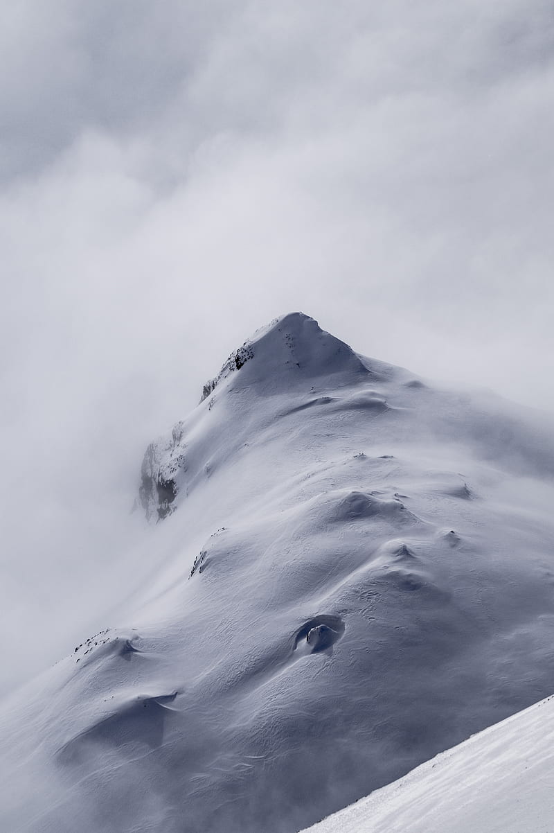 mountain, peak, fog, snow, snowy, HD phone wallpaper