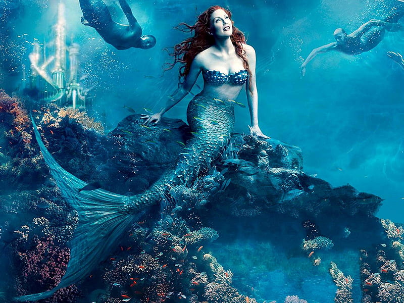 Julianne Moore, model, Julianne, mermaid, bonito, water, actress 2017, Moore, HD wallpaper