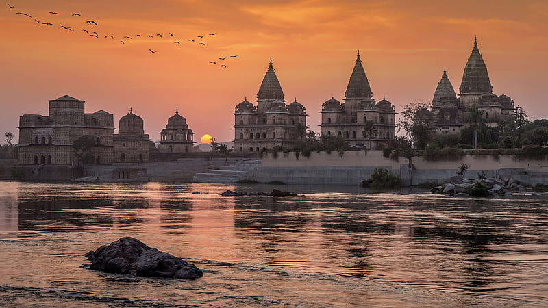 Orchha, Madhya Pradesh, India, sunset, river, HD wallpaper