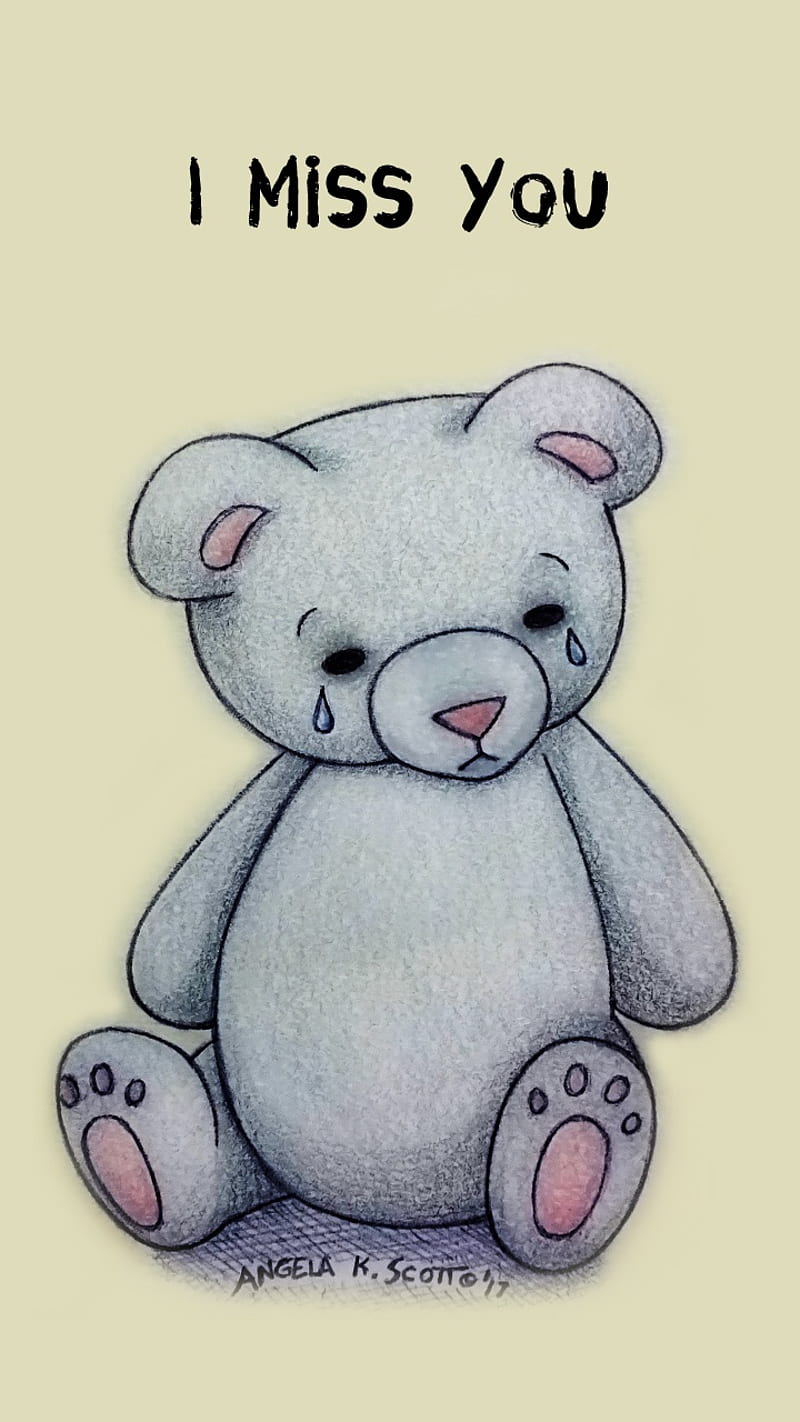 I Miss You Bear, alone, art, cry, crying, cute, doll, drawn, emo, gothic, hurt, illustration, loneliness, loss, love, missing, sad, sadness, sayings, tears, teddy bear, you and me, HD phone wallpaper