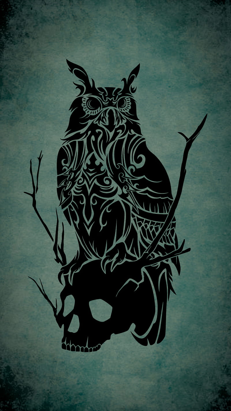 Owl and Skull, animal, bird, forest, tattoo, tribal, HD phone wallpaper