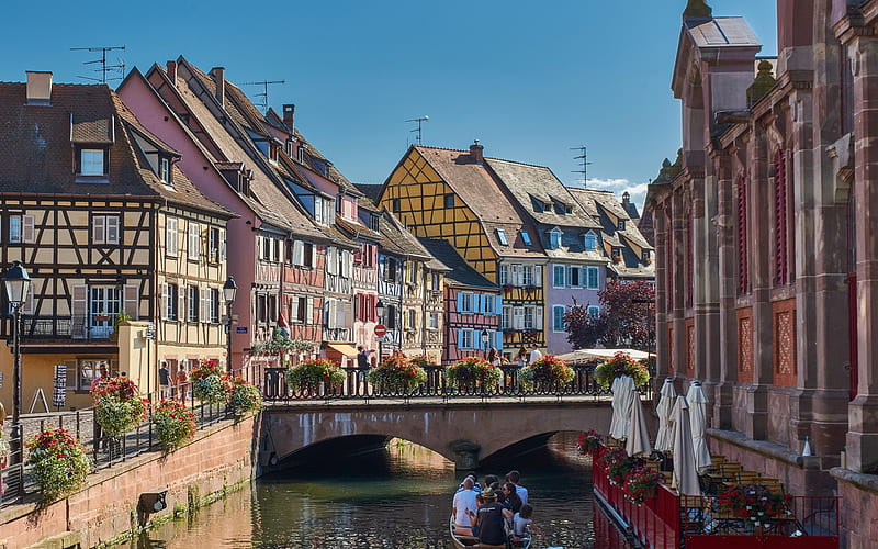 Colmar, beautiful French city, summer, canal, colorful old houses, Grand Est, France, HD wallpaper
