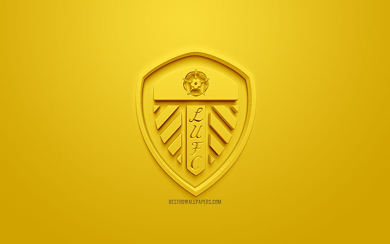 Leeds United FC, creative 3D logo, yellow background, 3d emblem, English football club, EFL Championship, Leeds, England, UK, English Football League Championship, 3d art, football, 3d logo, HD wallpaper