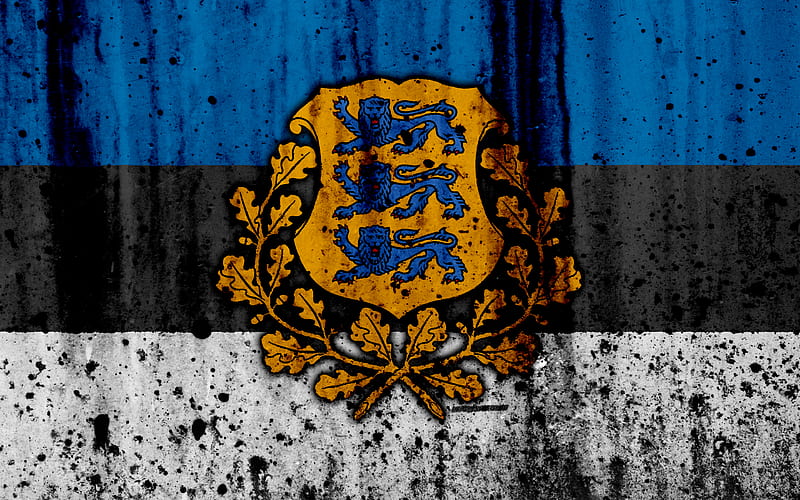 Estonian flag grunge, flag of Estonia, Europe, Estonia, national symbolism, coat of arms of Estonia, Estonian coat of arms, HD wallpaper
