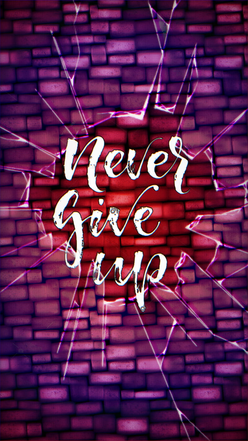 Never give up, 3d, Broken, Broken glass, Broken screen, Glass, Motivation, RGB, Text, glitch, HD phone wallpaper