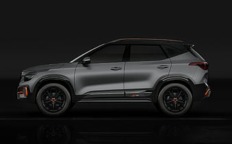 Kia Seltos X-Line Concept, 2020, side view, exterior, gray matte Seltos, SUV, tuning Seltos, korean cars, Kia, HD wallpaper