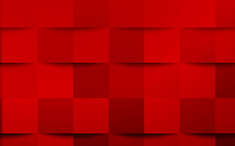 Red 3d squares texture, Red creative texture, Red 3d abstraction, Red 3d background, Red mosaic texture, HD wallpaper
