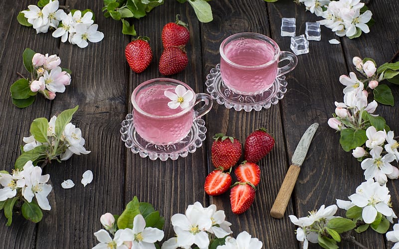 Pink lemonade, lemonade, pink, strawberry, fruit, glass, cup, drink, HD wallpaper