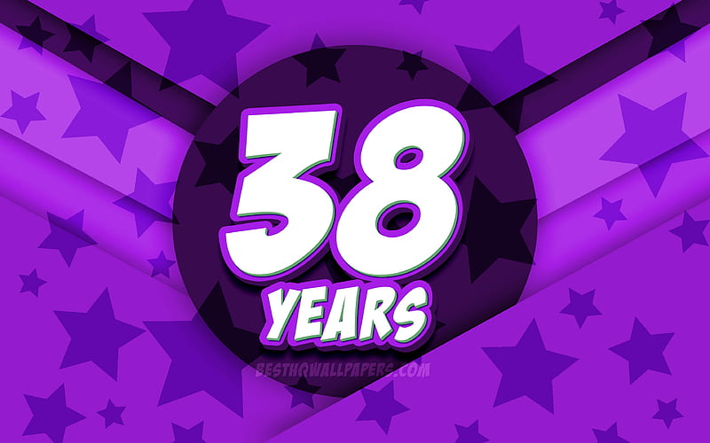 Happy 38 Years Birtay, comic 3D letters, Birtay Party, violet stars background, Happy 38th birtay, 38th Birtay Party, artwork, Birtay concept, 38th Birtay, HD wallpaper