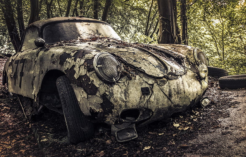 Wrecked Car, wrecked, vintage, carros, HD wallpaper