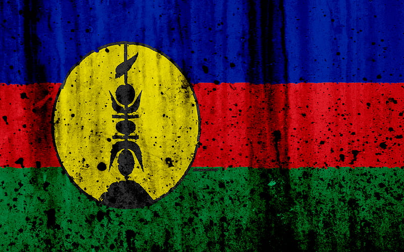New Caledonia flag grunge, flag of New Caledonia, Oceania, New Caledonia, national symbols, New Caledonia national flag, HD wallpaper