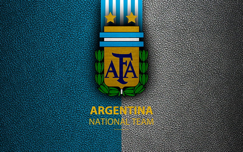 Argentina national football team leather texture, emblem, logo, coat of arms, football, Argentina, HD wallpaper