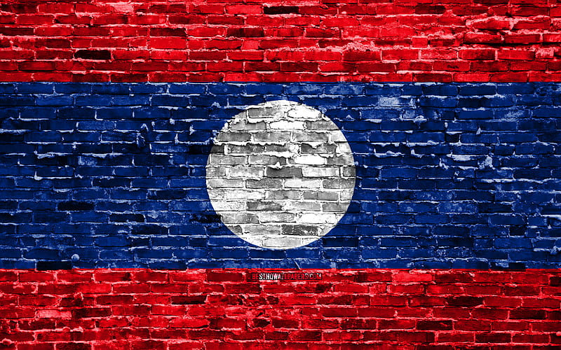 Laotian flag, bricks texture, Asia, national symbols, Flag of Laos, brickwall, Laos 3D flag, Asian countries, Laos, HD wallpaper