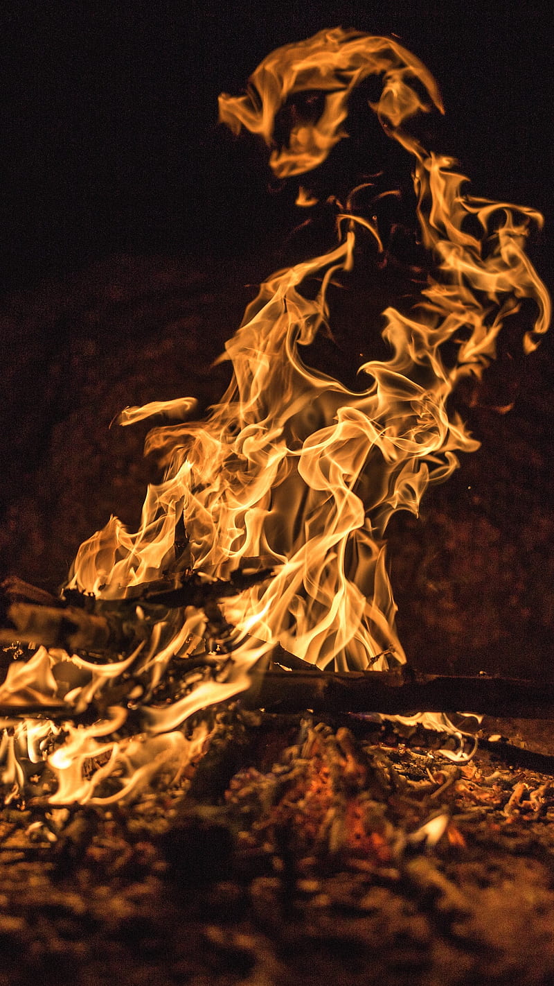 Fire Flames , firewood, ash, dark, HD phone wallpaper