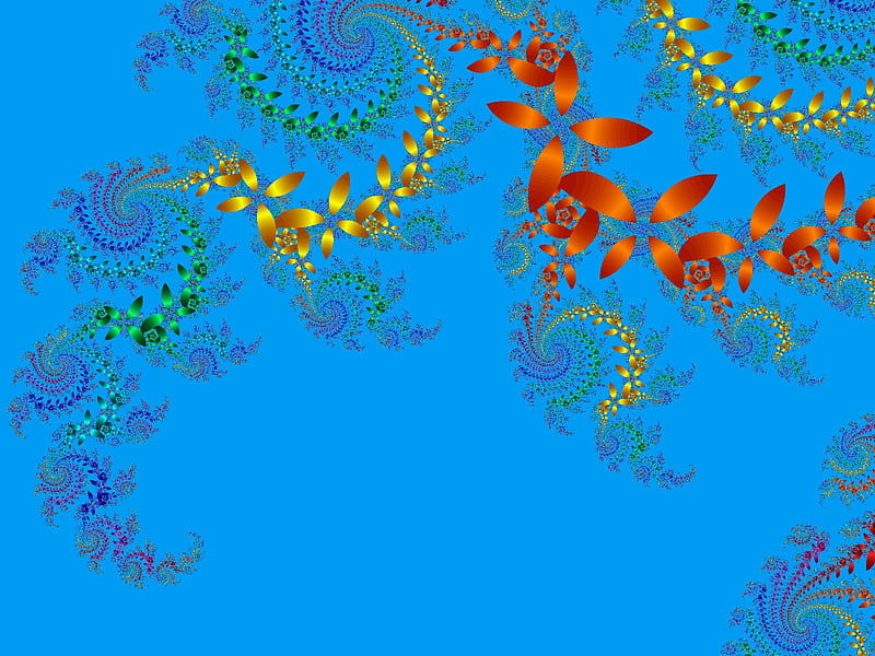 Flowers from Heaven, red, MBF, yellow, roses, abstract, sky, fractal, blue, HD wallpaper