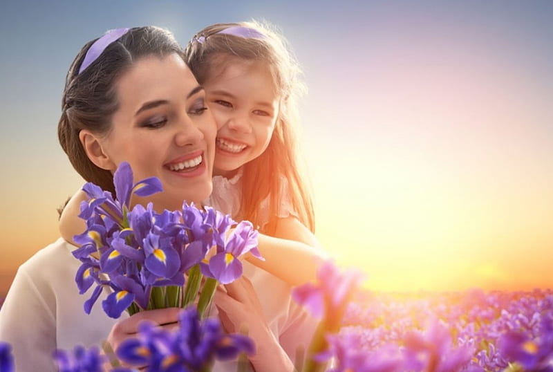 :), child, mother, purple, happy, HD wallpaper