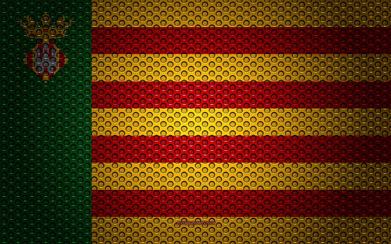 Flag of Castellon creative art, metal mesh texture, Castellon flag, national symbol, provinces of Spain, Castellon, Spain, Europe, HD wallpaper
