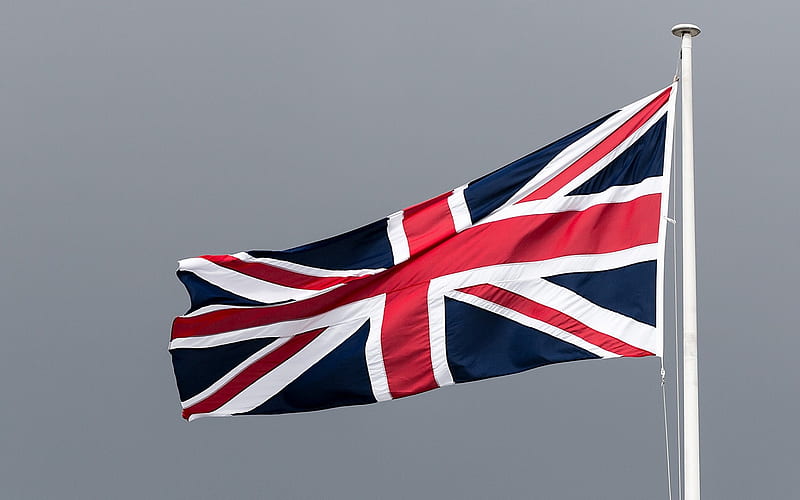 British flag, flagpole, blue sky, textile flag, Flag of the Great Britain, United Kingdom flag, HD wallpaper