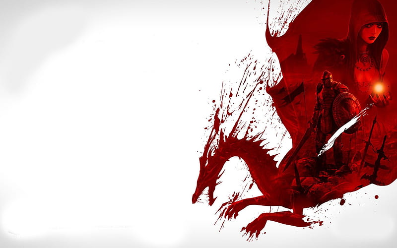 Dragon Age Art, red, witch, art, video game, game, age, dragon, blood, nice, cool, dragon age, awesome, white, HD wallpaper