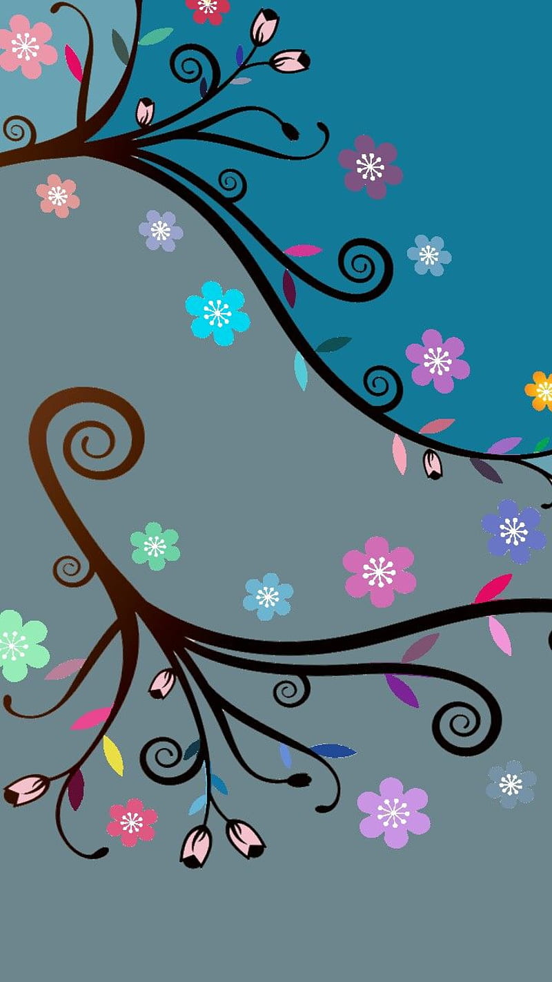 Tree , ambiental, drawing, fall, flowers, nature, pretty, HD phone wallpaper