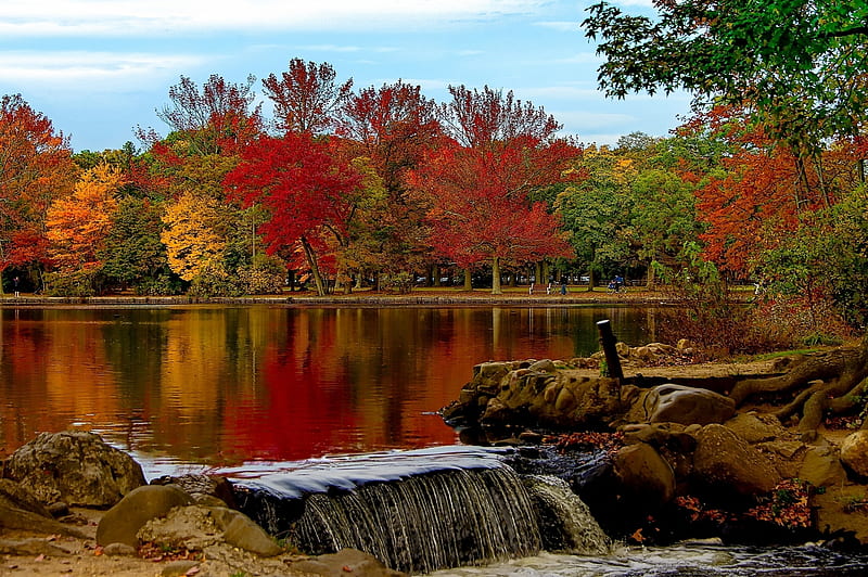 Belmont Lake State Park, West Babylon, NY, fall, autumn, leaves, water, colors, season, trees, HD wallpaper