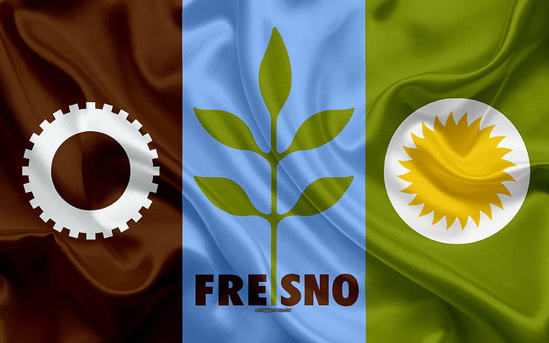 Flag of Fresno silk texture, American city, brown blue yellow flag, Fresno flag, California, USA, art, United States of America, Fresno, HD wallpaper