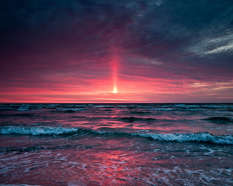 Dark Sunset, beach, evening, ocean, sea, skies, wave, HD wallpaper