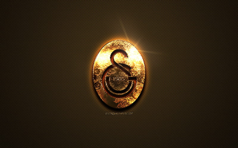 Galatasaray SK, golden logo, Turkish football club, golden emblem, Istanbul, Turkey, Super League, golden carbon fiber texture, football, Galatasaray logo, HD wallpaper