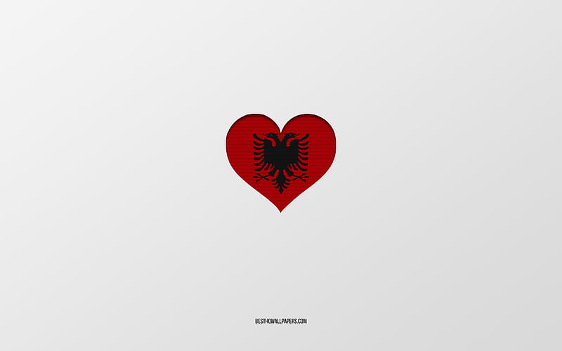 I Love Albania, European countries, Albania, gray background, Albania flag heart, favorite country, Love Albania, HD wallpaper