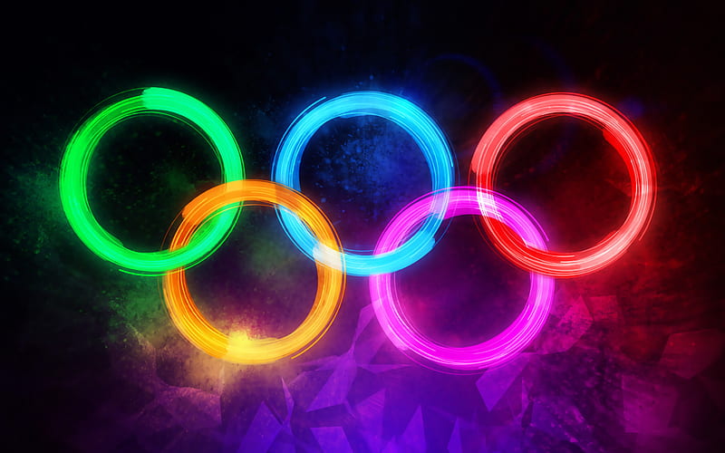 Olympic rings, colorful neon rings, artwork, creative, olympic symbols, Neon Olympic Rings, HD wallpaper