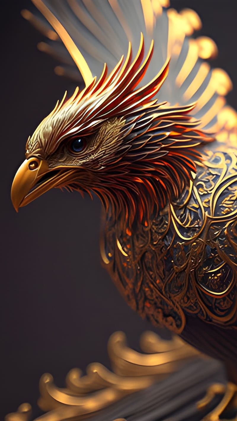 Phoenix Bird, Animation, immortal bird, side look, yellow beak bird, HD phone wallpaper