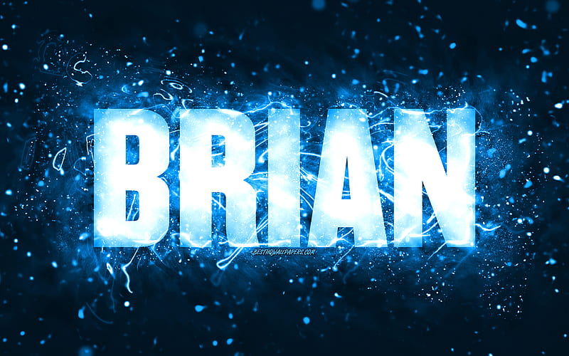 Happy Birtay Brian, blue neon lights, Brian name, creative, Brian Happy Birtay, Brian Birtay, popular american male names, with Brian name, Brian, HD wallpaper