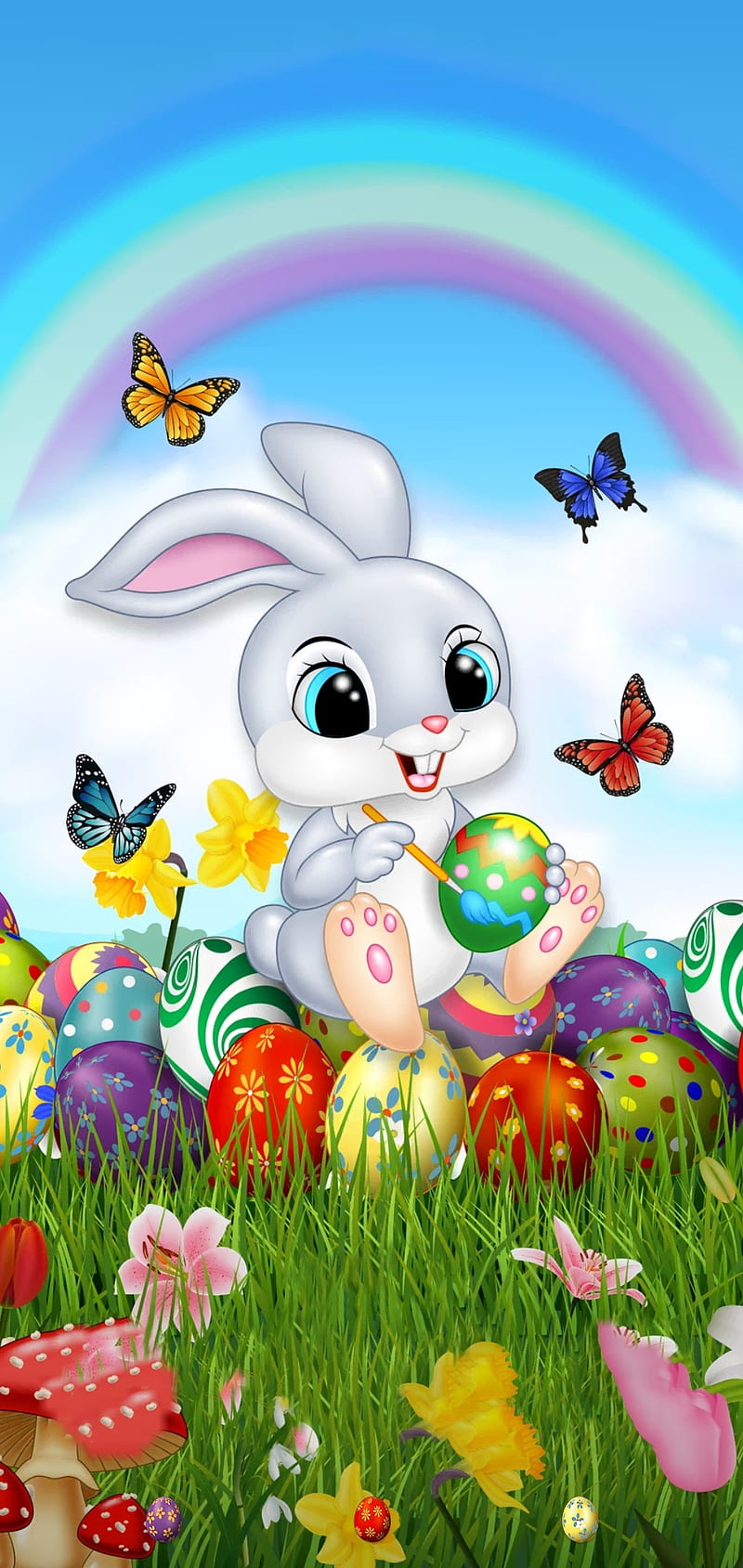 Easter bunny eggs and spring wallpaper seamless Vector Image