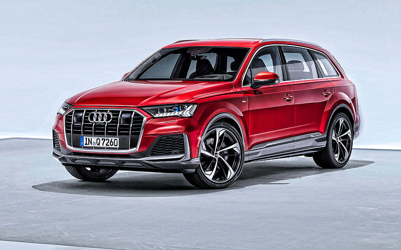 2020, Audi Q7, exterior, front view, luxury SUV, new red Q7, red SUV, German cars, Audi, HD wallpaper