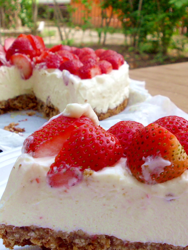 Cheesecake, cake, food, fruit, strawberry, HD phone wallpaper