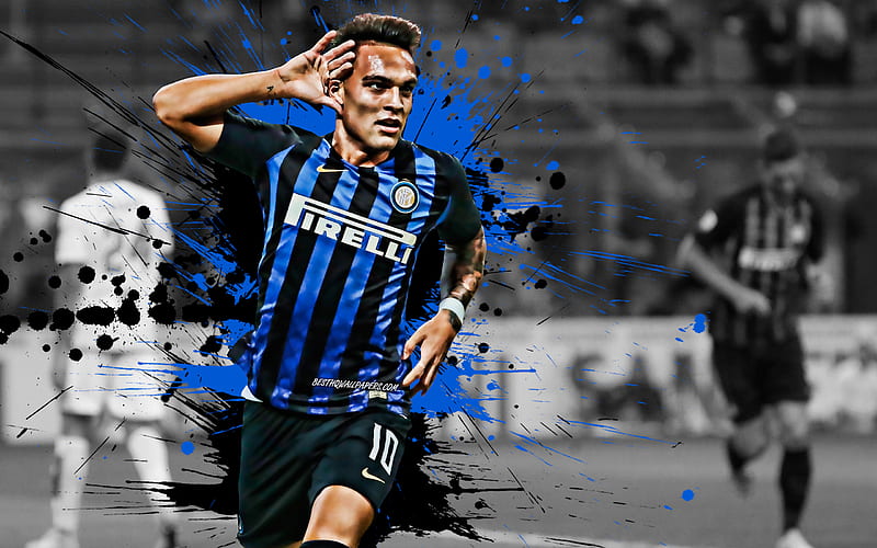 Lautaro Martinez Argentinian football player, Inter Milan FC, striker, blue black paint splashes, creative art, Internazionale FC, Serie A, Italy, football, grunge, HD wallpaper