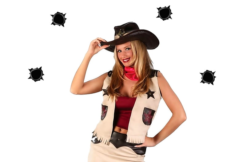 Shooting At Love . ., hats, cowgirl, bullet holes, fantasy, style, western, blondes, HD wallpaper