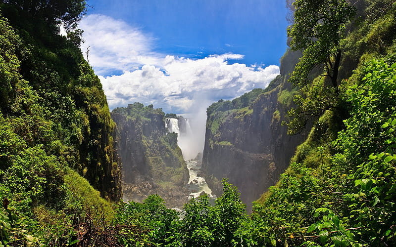 Victoria Falls, victoria, green, mountains, canyon, falls, HD wallpaper