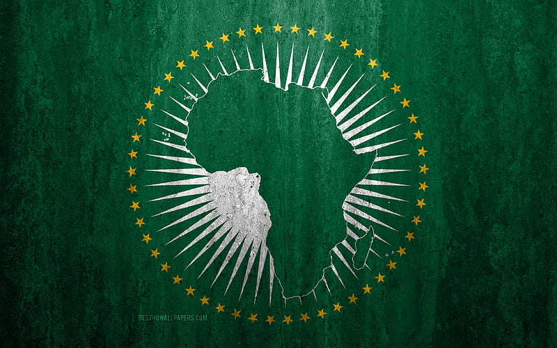 Flag of African Union stone background, grunge flag, Africa, international organizations, African Union flag, grunge art, African Union, stone texture, HD wallpaper